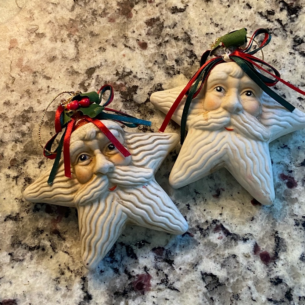 Vtg Santa Christmas Tree Star Ceramic Ornaments Decorations Set of 2